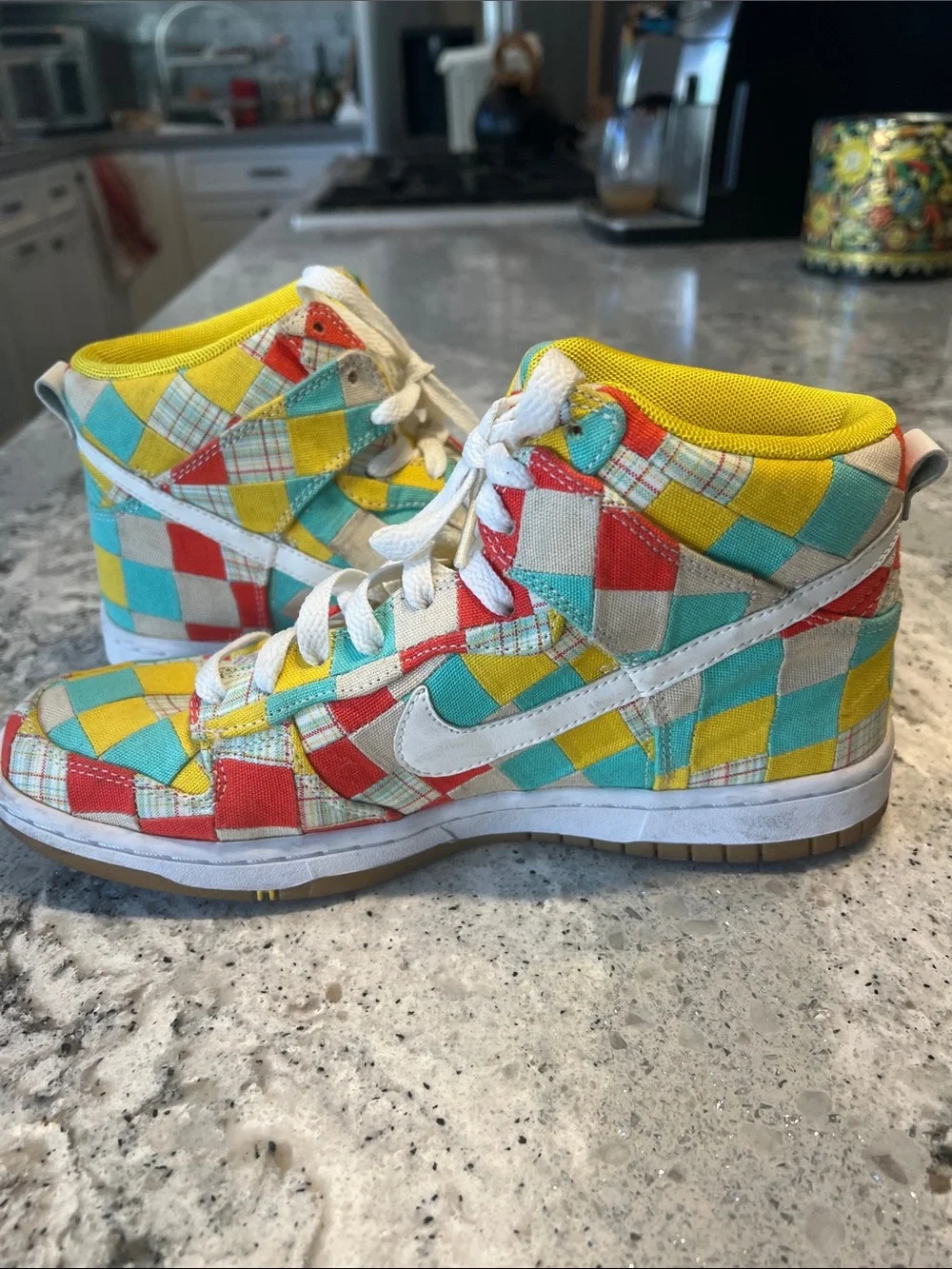 Vintage 2010 Nike Dunk High Skinny Patchwork Multi-Color EU 40 - Picture 6 of 9